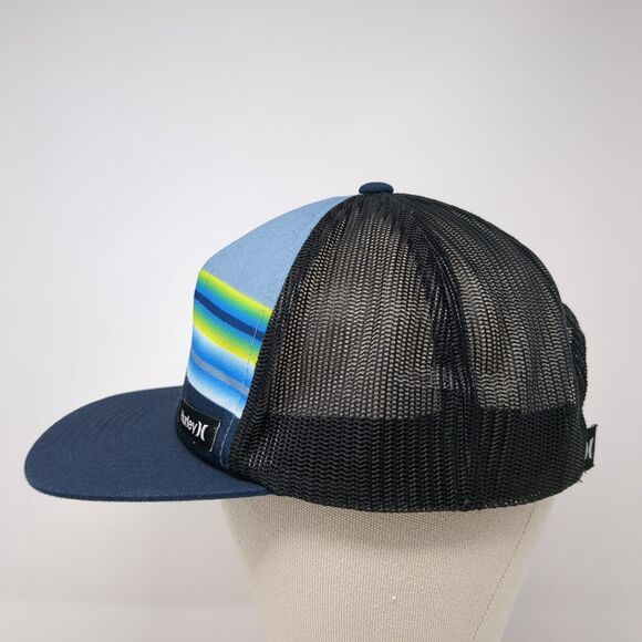 Hurley Snapback Trucker Hat Blue OS Adjustable Stripe Mesh Back Classics Yupoong - Picture 3 of 9